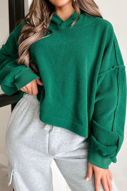 Exposed Seam Long Sleeve Hoodie Dark Green