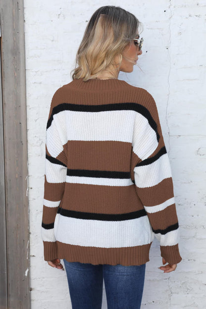 Color Block V-Neck Dropped Shoulder Sweater