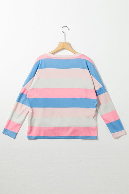 Color Block V-Neck Long Sleeve T-Shirt