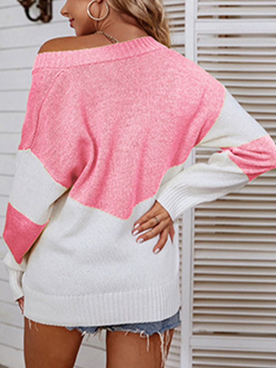 Color Block V-Neck Sweater