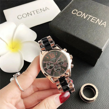 CONTENA 2023 Top Brand Luxury Women's Watches | Fashion Creative Steel Bracelet Ladies Quartz Watch Black