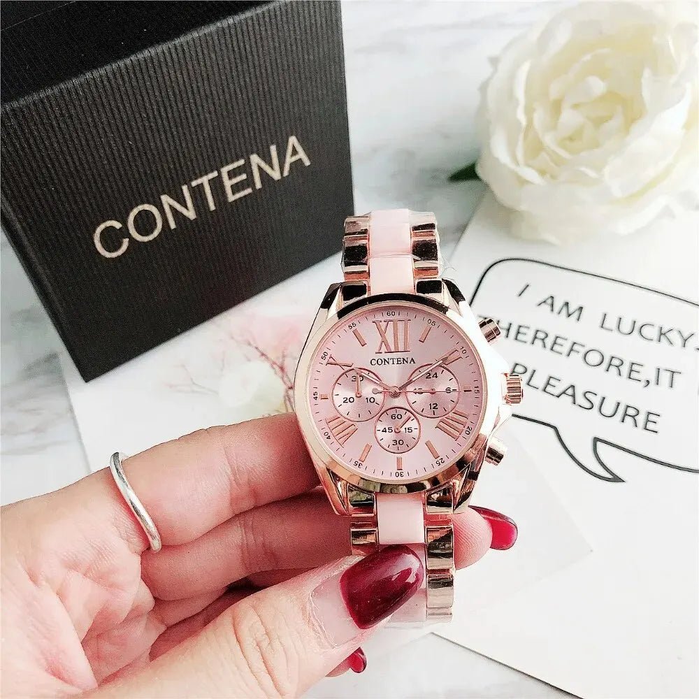 CONTENA 2023 Top Brand Luxury Women's Watches | Fashion Creative Steel Bracelet Ladies Quartz Watch Pink