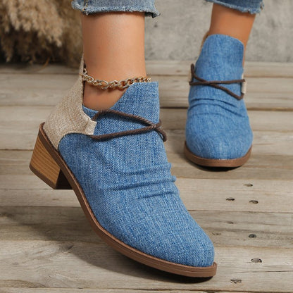 Contrast Canvas Low Heel Boots Cerulean