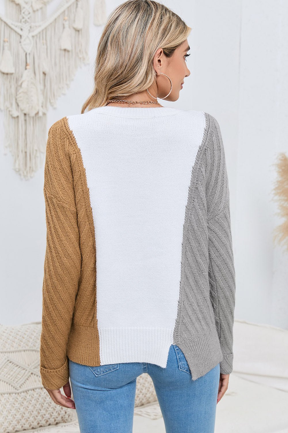 Contrast Color Dropped Shoulder Sweater