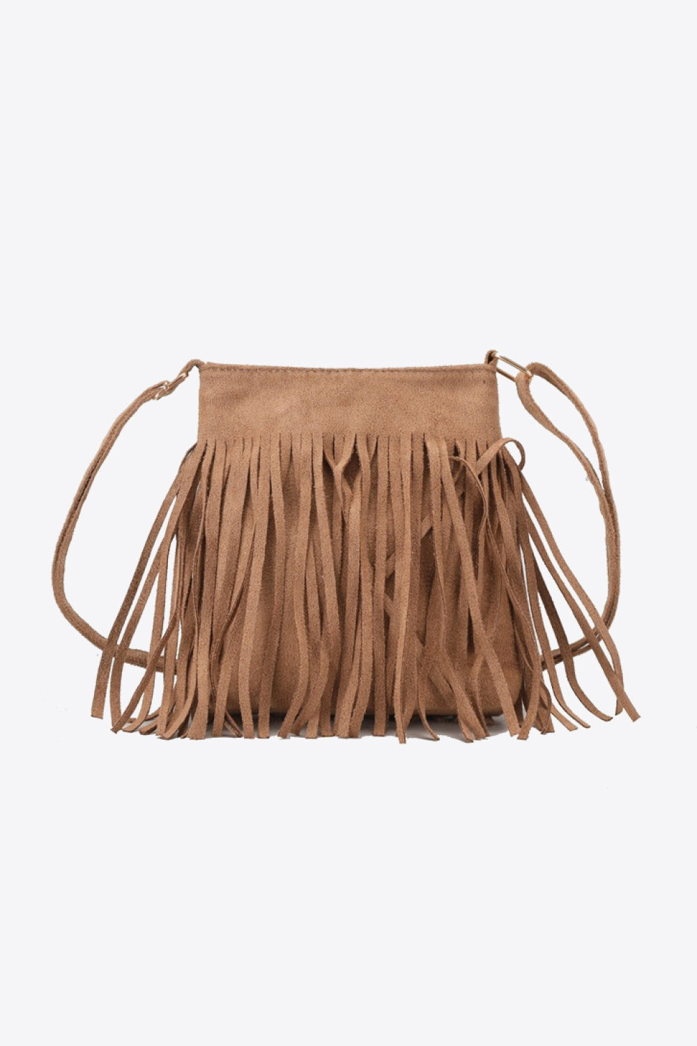 Adored PU Leather Crossbody Bag with Fringe Caramel One Size