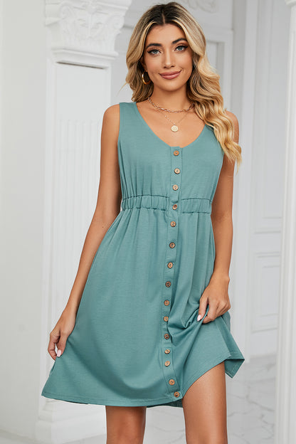 Buttoned Wide Strap Mini Dress