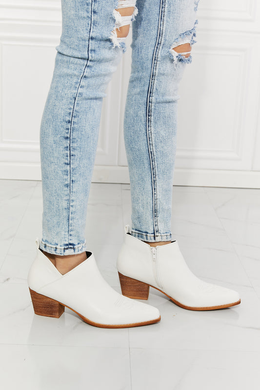 MMShoes Trust Yourself Embroidered Crossover Cowboy Bootie in White White