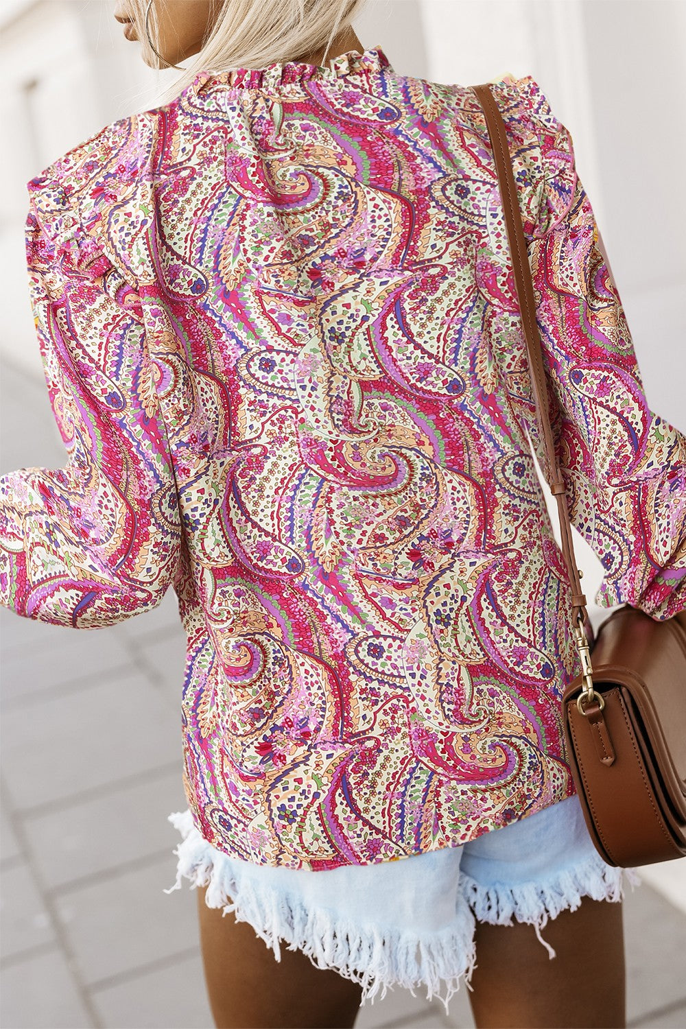 Printed Frill Flounce Sleeve Shirt - Thandynie