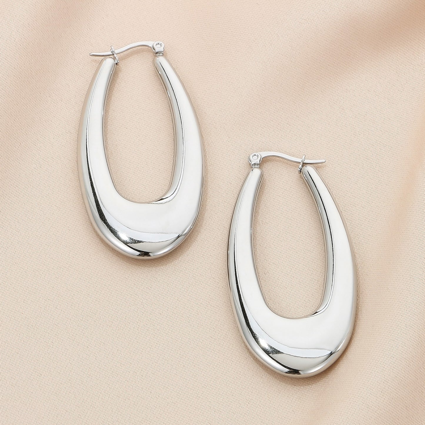 Stainless Steel Hinged Hoop Earrings Style D Silver One Size