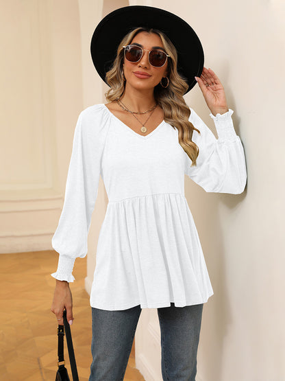 V-Neck Lantern Sleeve Blouse White