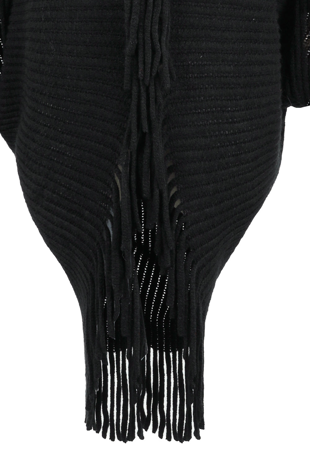 Fringe Detail Long Sleeve Ribbed Poncho - Thandynie