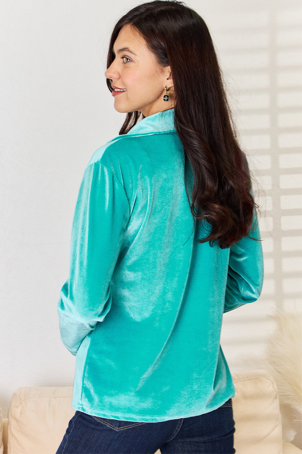 Pocketed Button Up Long Sleeve Shirt - Thandynie