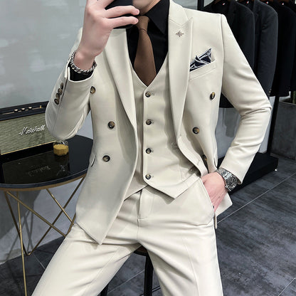 Men's Business Formal High-grade British Style Suit For Men Apricotthree Pieces