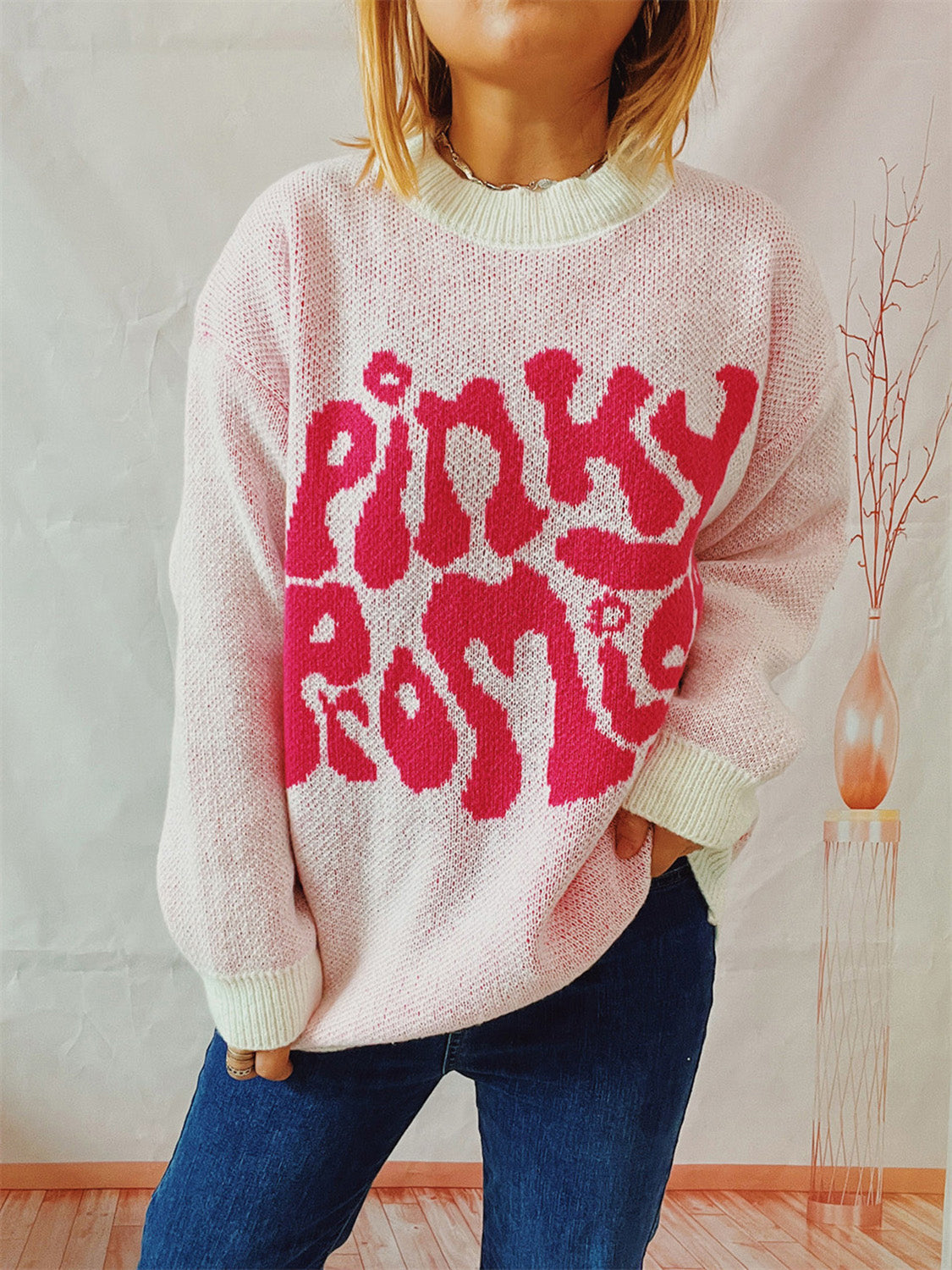 PINKY PROMISE Graphic Sweater Blush Pink