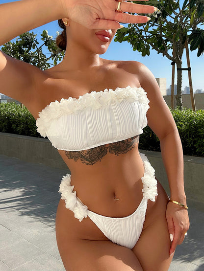 Applique Tie Back Two-Piece Bikini Set White