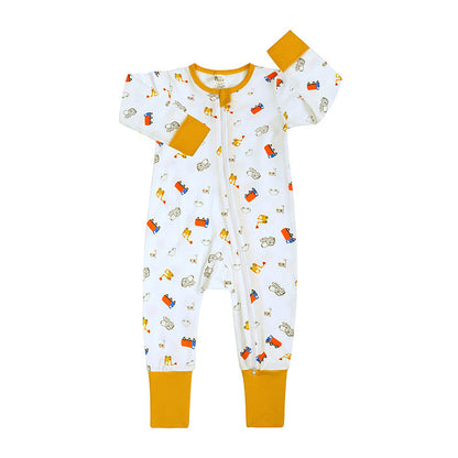 Spring And Autumn Long Sleeve Cotton Baby Jumpsuit Male And Female Baby Home Romper White Car Jumpsuit