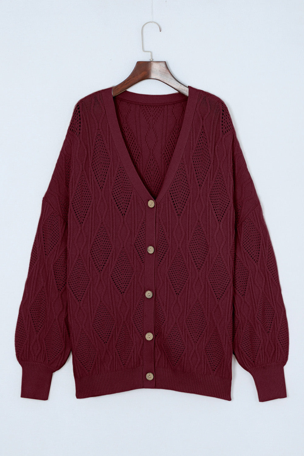 Plus Size Cable-Knit Button Up Sweater Wine