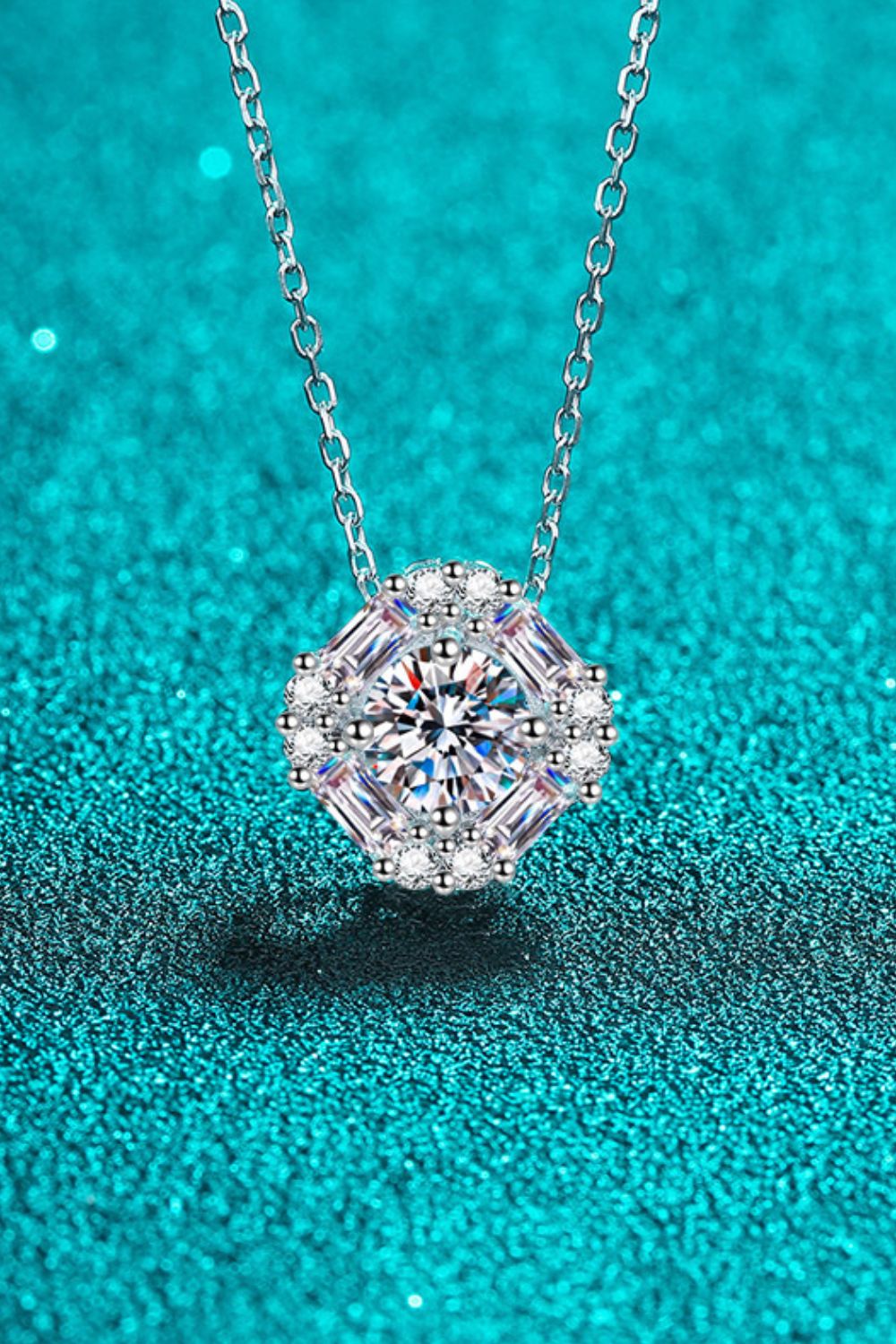 Geometric Moissanite Pendant Chain Necklace Silver One Size
