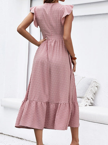 Swiss Dot Ruffled Plunge Dress