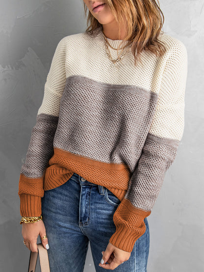 Color Block Dropped Shoulder Sweater Gray