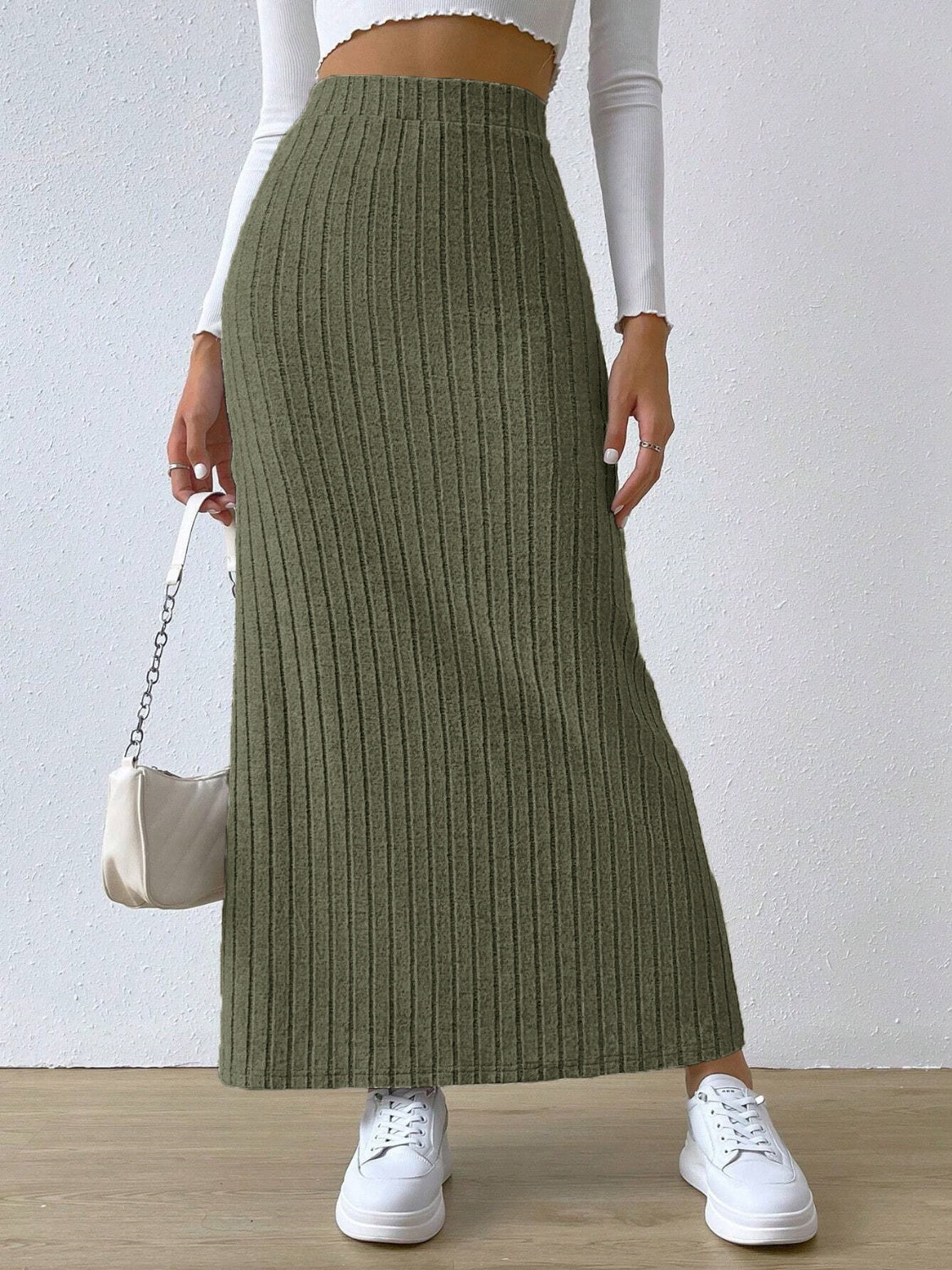 Slit High Waist Skirt Matcha Green