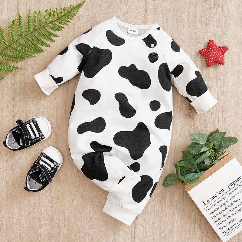 Baby Spring And Autumn One-piece Pajamas Newborn Baby Four Seasons Home Romper New Long Sleeve Inner Pullover Cow 1