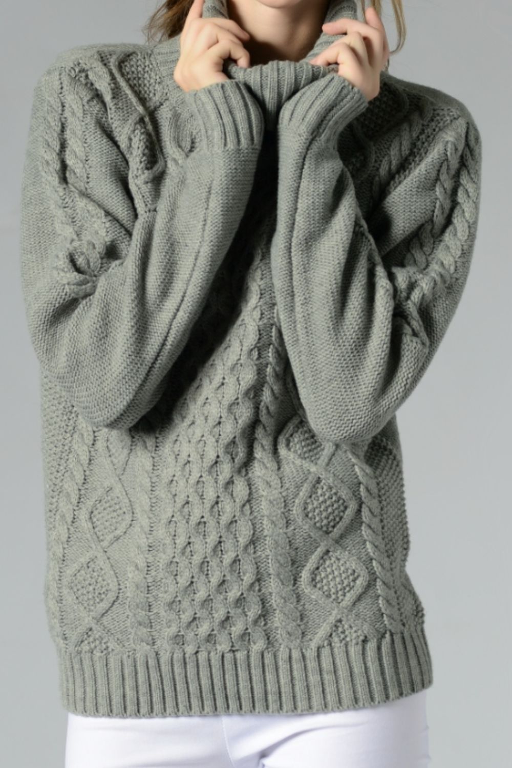 Cable-Knit Turtleneck Long Sleeve Sweater