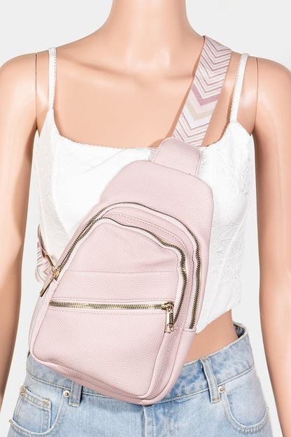 Fame PU Leather Chevron Strap Crossbody Bag Blush Pink One Size