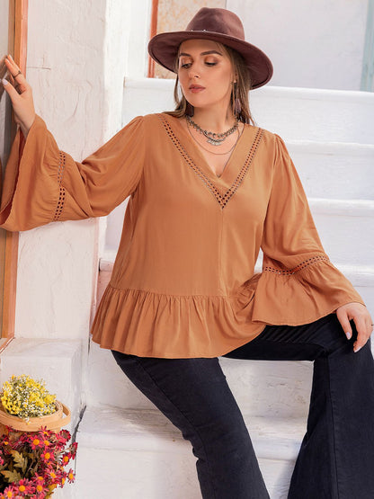 Plus Size V-Neck Peplum Blouse