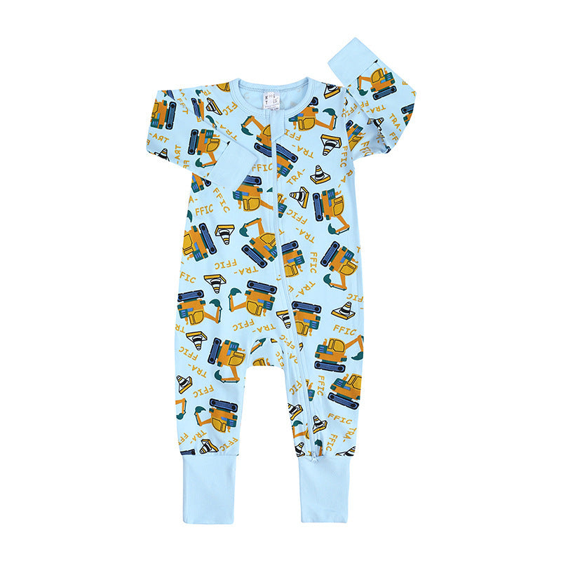 Spring And Autumn Long Sleeve Cotton Baby Jumpsuit Male And Female Baby Home Romper Excavator Long Sleeve Jumpsuit