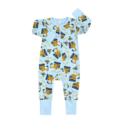 Spring And Autumn Long Sleeve Cotton Baby Jumpsuit Male And Female Baby Home Romper Excavator Long Sleeve Jumpsuit