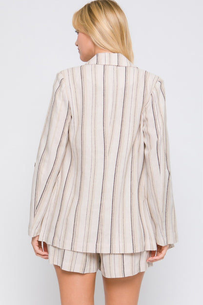 Love Tree Linen Woven Striped Blazer