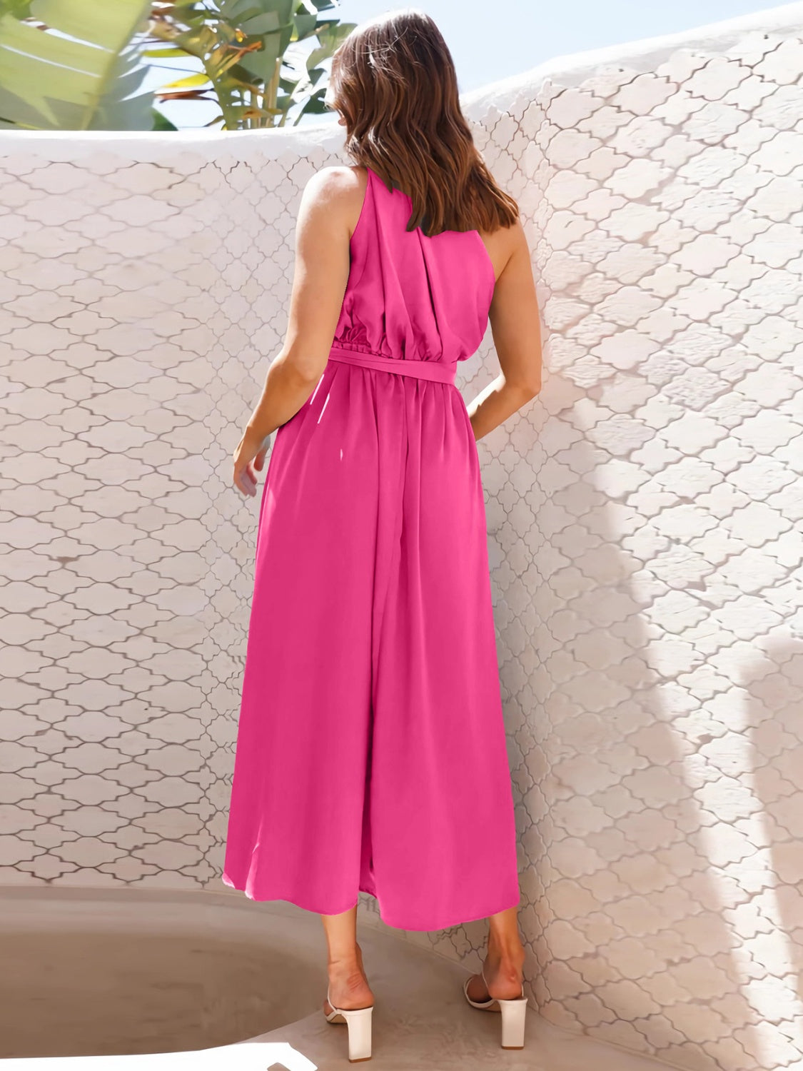 Single Shoulder Midi Dress Hot Pink