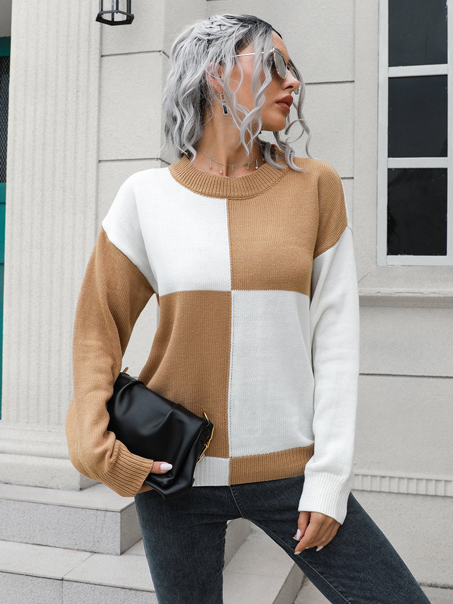 Contrast Drop Shoulder Sweater Camel