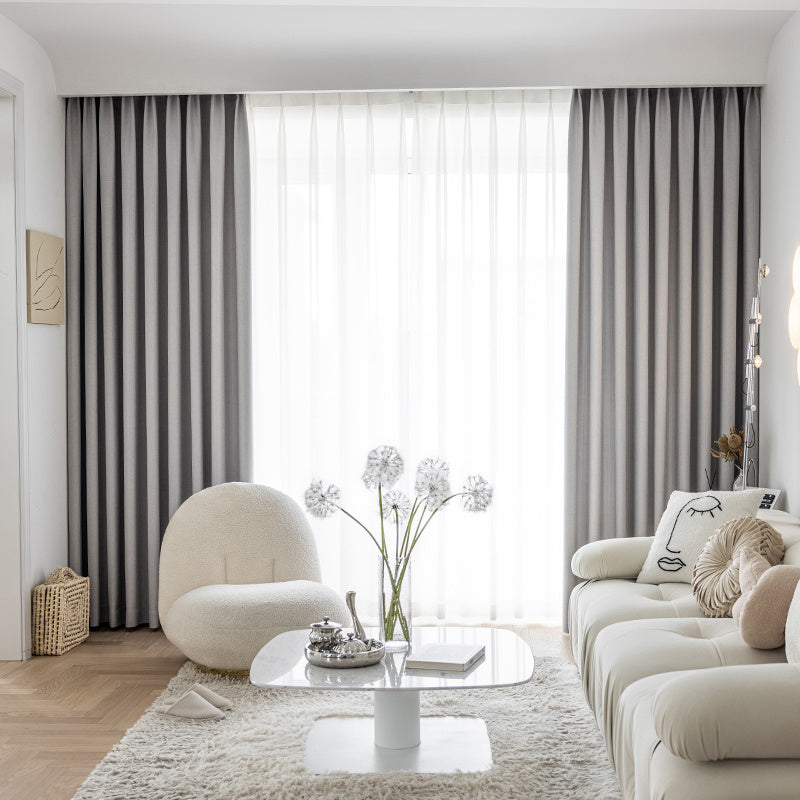 Living Room Bedroom Wheat Grain Solid Color Curtains Grey