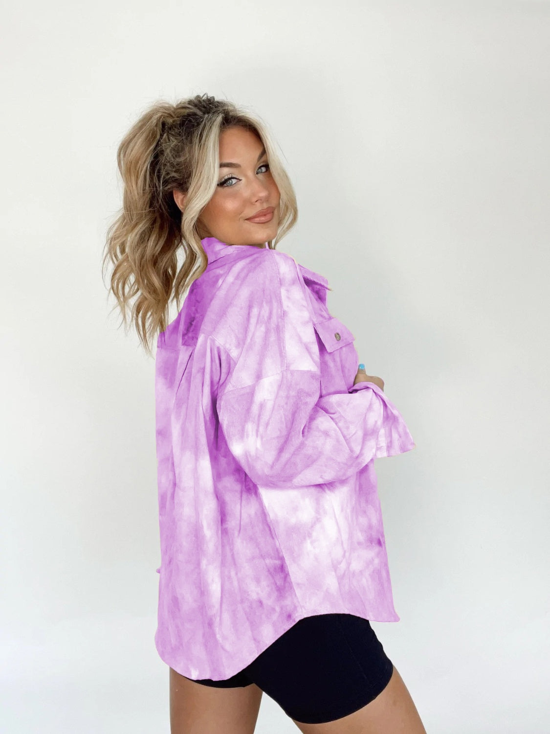 Tie-Dye Button Up Long Sleeve Shirt - Thandynie