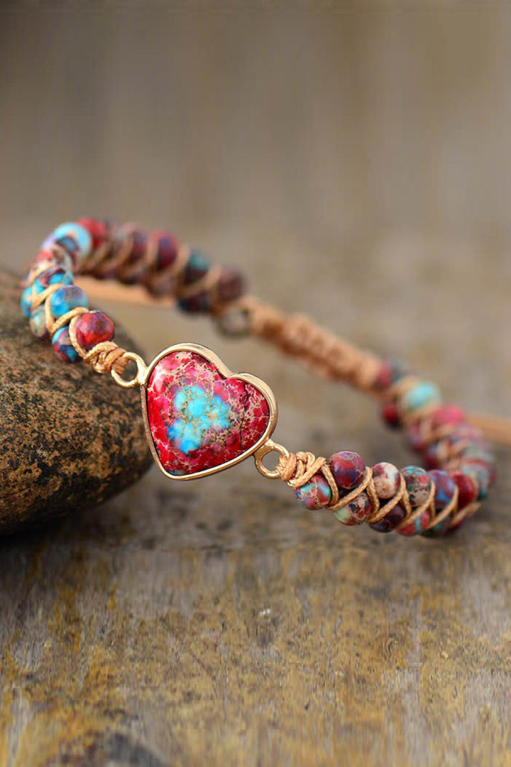 Handmade Heart Shape Natural Stone Bracelet - Thandynie