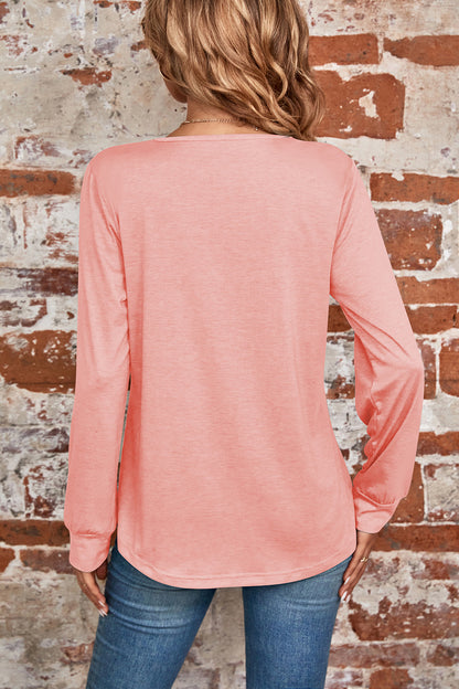 Ruched Square Neck Long Sleeve T-Shirt