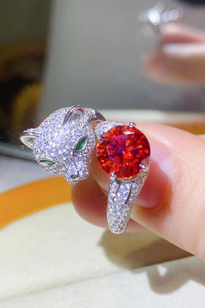 2 Carat Moissanite Adjustable Animal Ring Red One Size