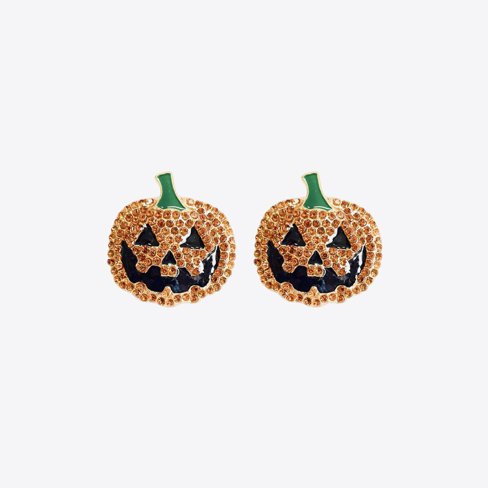 Demon Pumpkin Rhinestone Alloy Earrings Caramel One Size