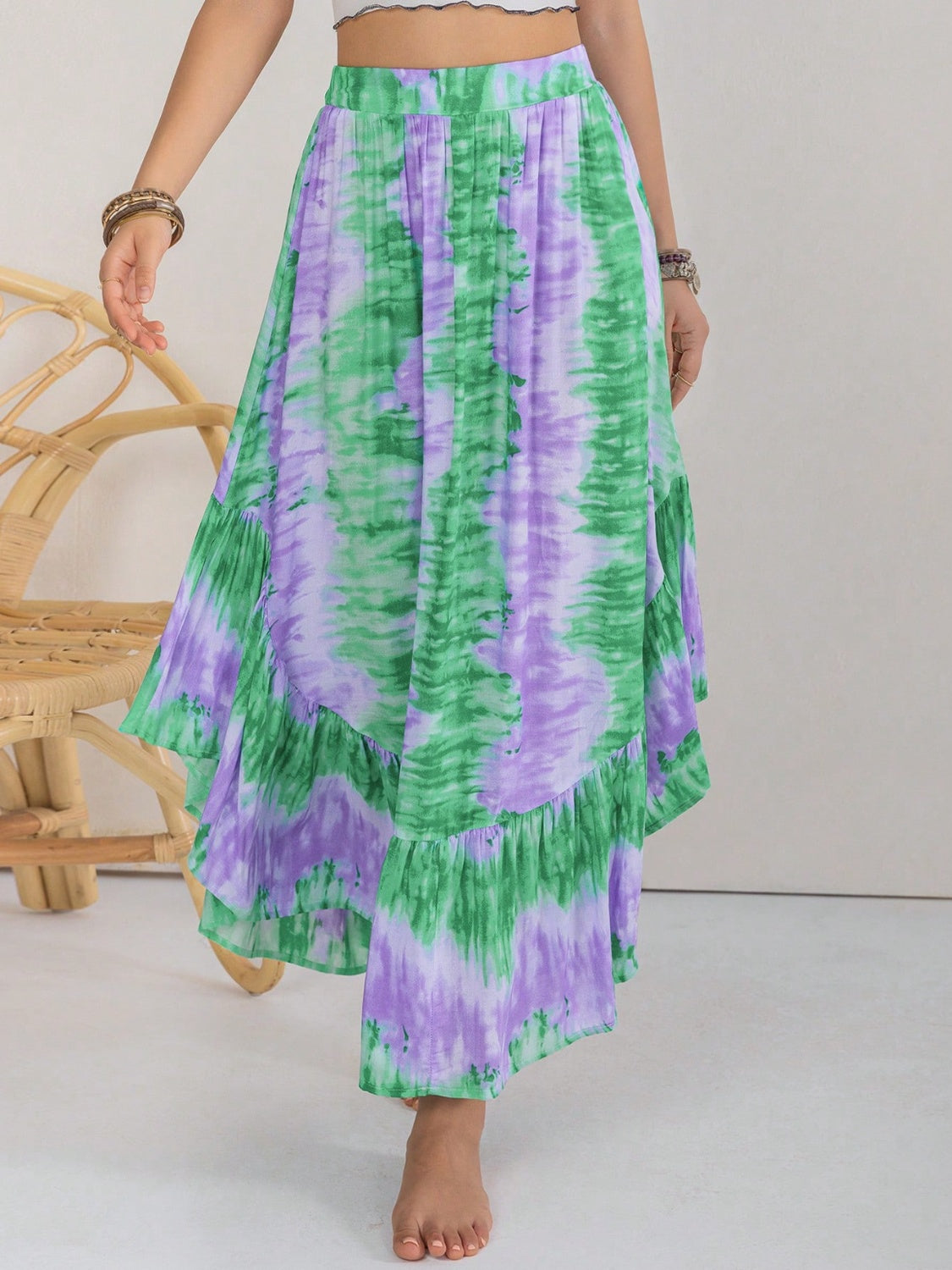 Tie-Dye Ruffle Hem Skirt - Thandynie