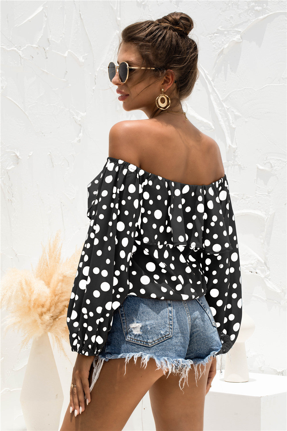 Polka Dot Off-Shoulder Layered Blouse - Thandynie