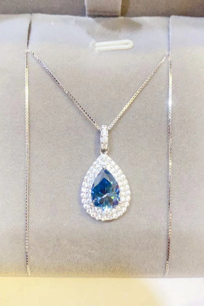 2 Carat Moissanite Teardrop Pendant Necklace Blue One Size