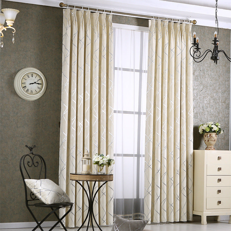 Solid Color Simple Modern Light Luxury Living Room Chenille Blackout Curtains Beige 1mx2.7m