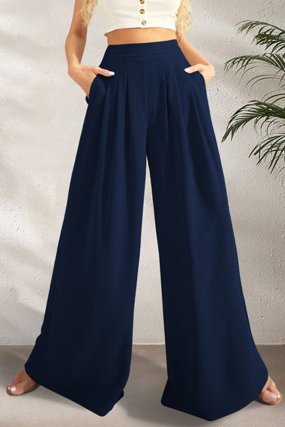 High Waist Wide Leg Pants Dark Blue