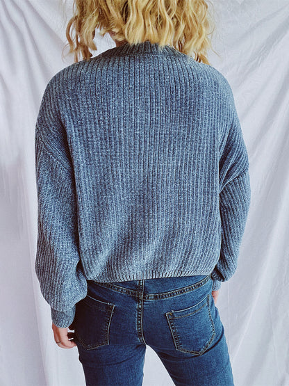 Round Neck Dropped Shoulder Long Sleeve Sweater