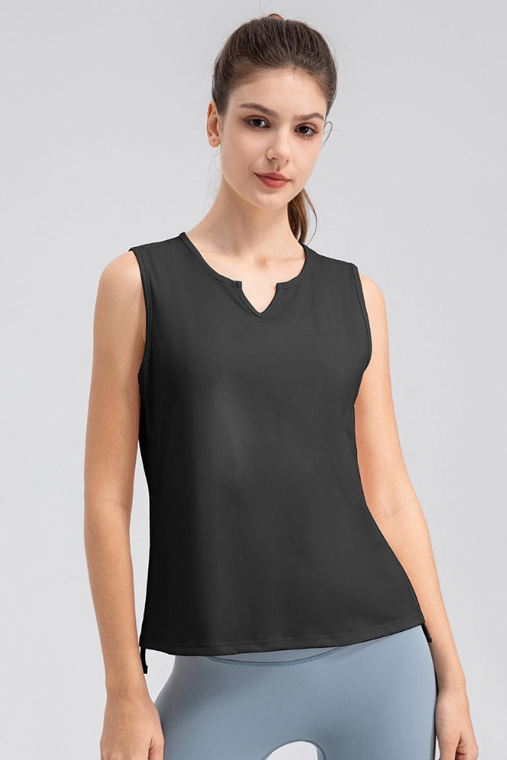 Notched Wide Strap Active Tank Black