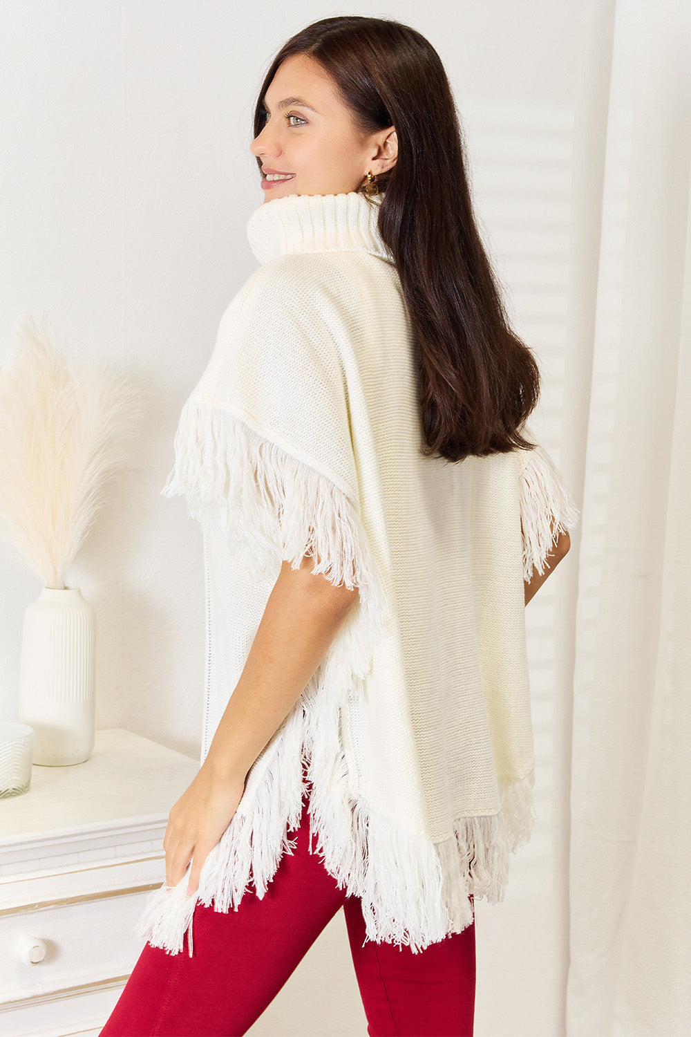 Justin Taylor Turtle Neck Fringe Poncho - Thandynie