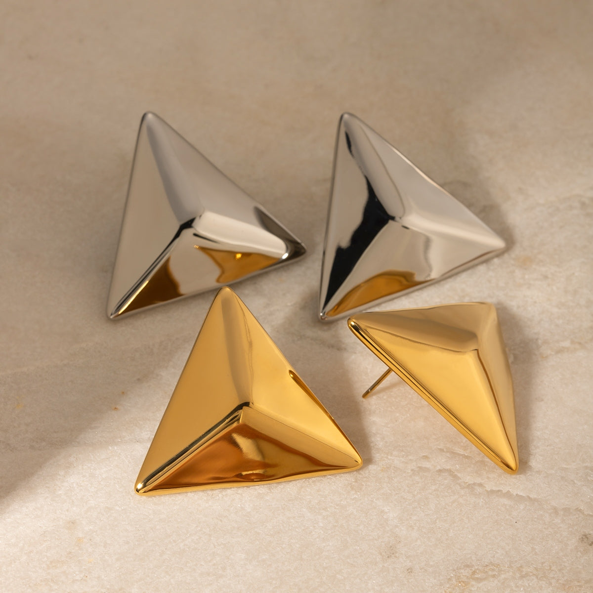 Stainless Steel 3D Triangle Earrings - Thandynie