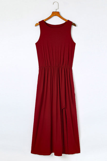 Slit Round Neck Sleeveless Dress